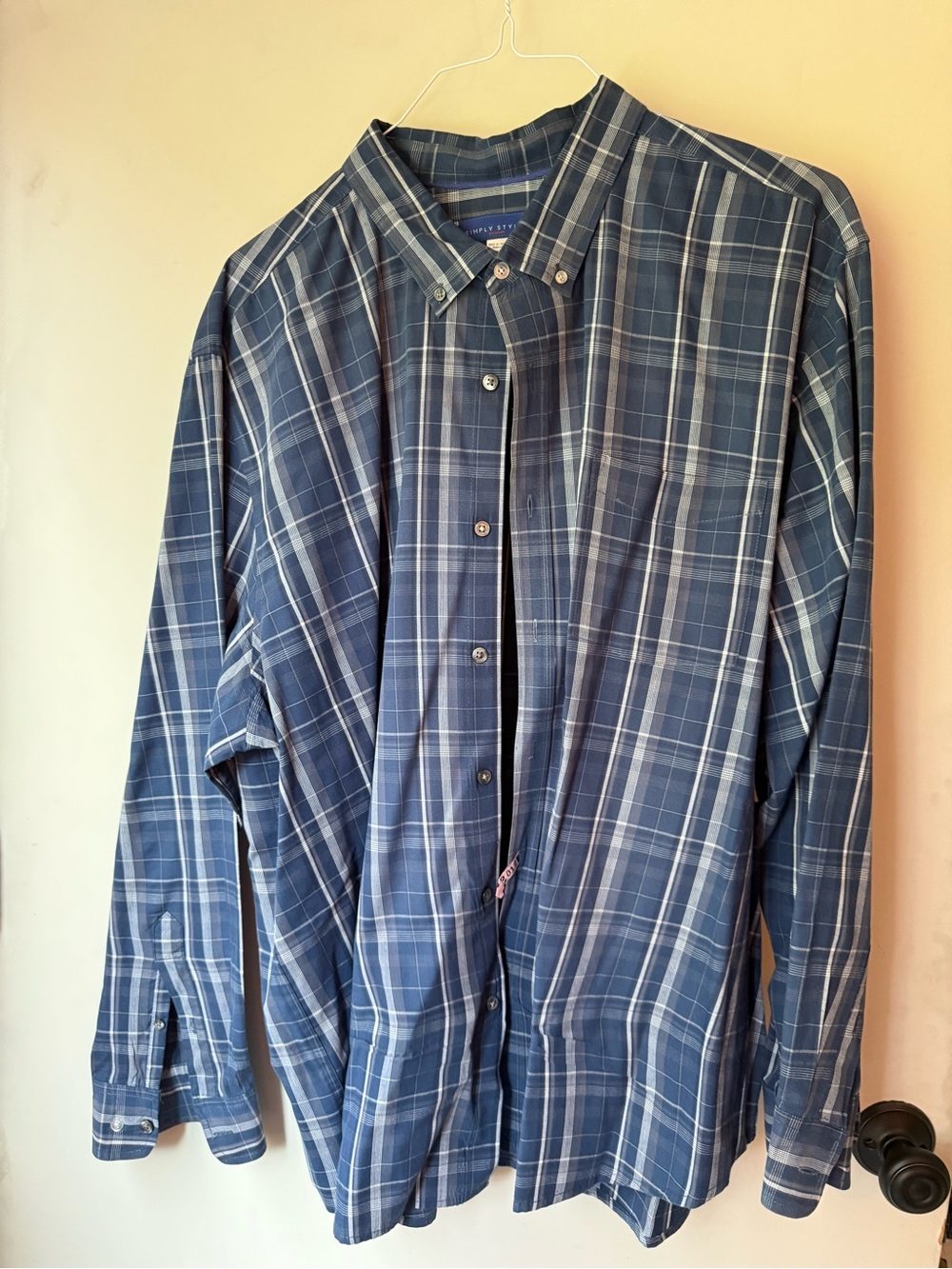 Sears Navy and Light Blue Plaid Button-Down Shirt